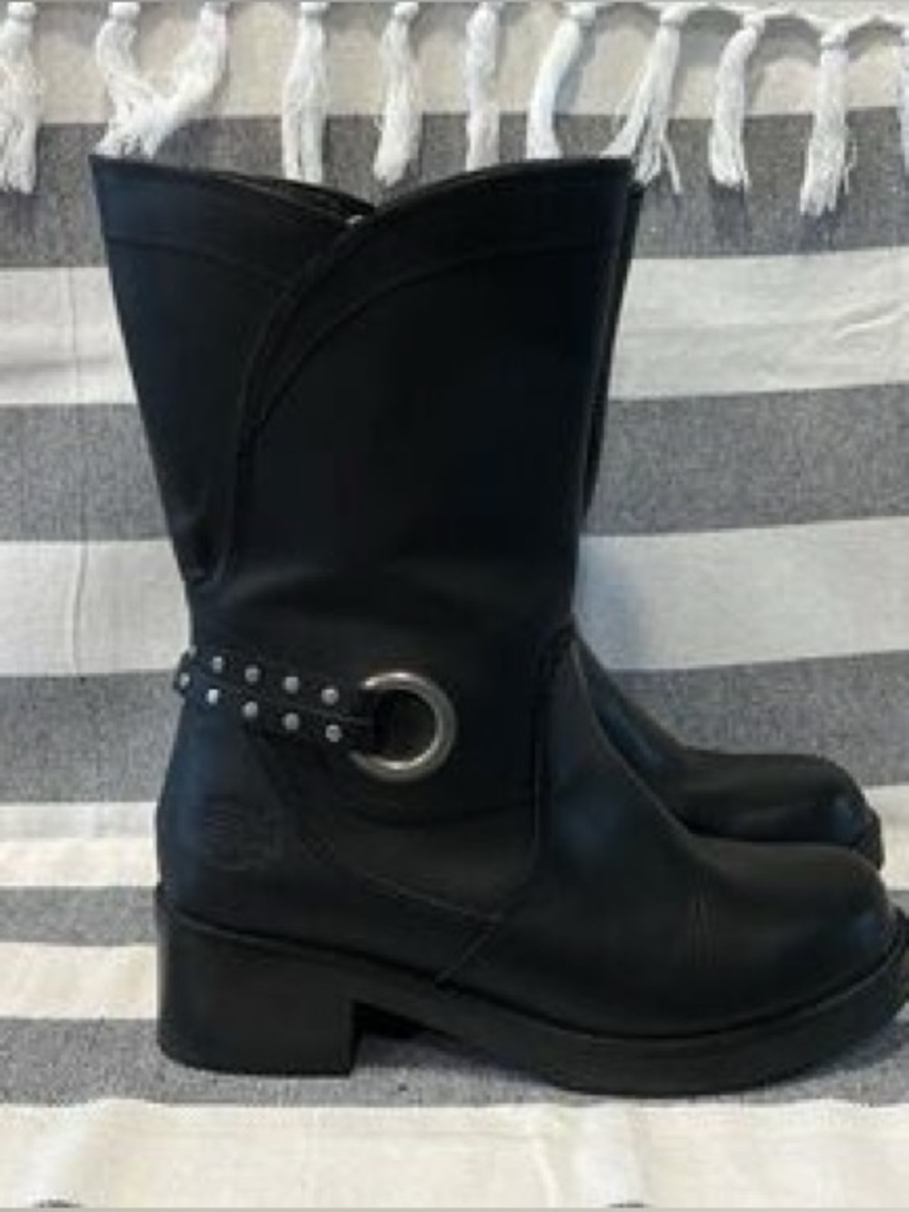 Harley-Davidson Womens Leather Studded Bikercore Black Boots Sz 9